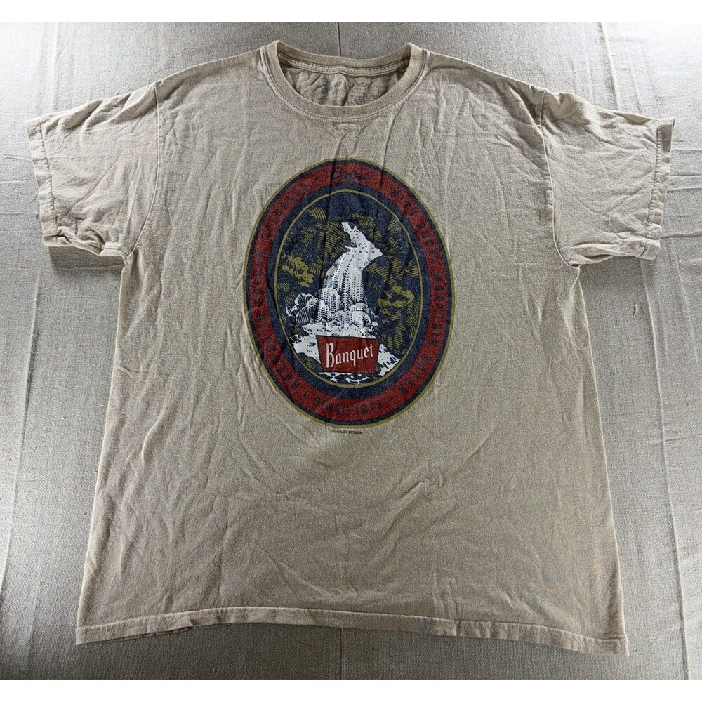 Brew City Coors Banquet Beer Waterfall Oval Graphic Tee - Size L